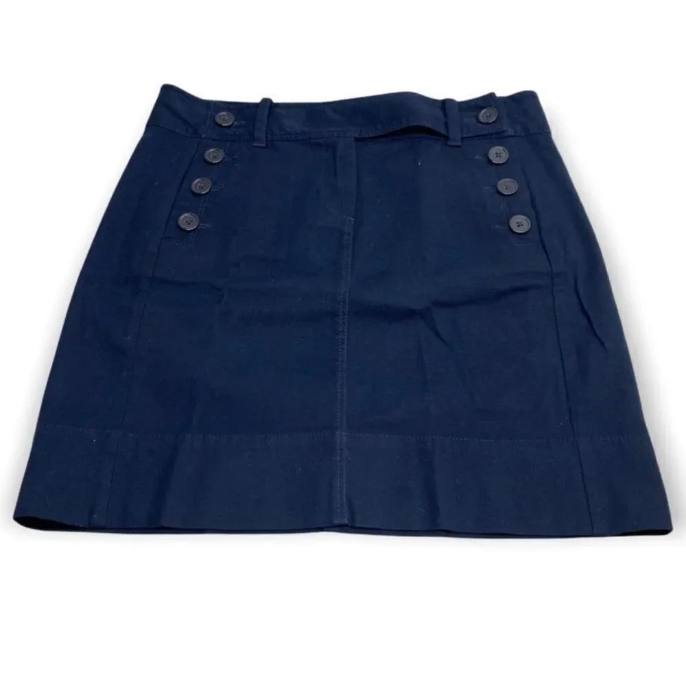 Ann Taylor Loft Button Detail Skirt size 4 Blue Nautical Sailor